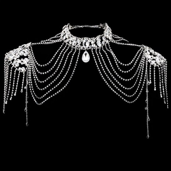 Rhinestone Crystal Shoulder Necklace Bride Wedding Accessories Body Jewelry - Picture 6 of 6